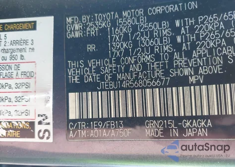 2006 Toyota 4Runner Sr5 Sport V6 из США, поврежденный, VIN JTEBU14R568056677